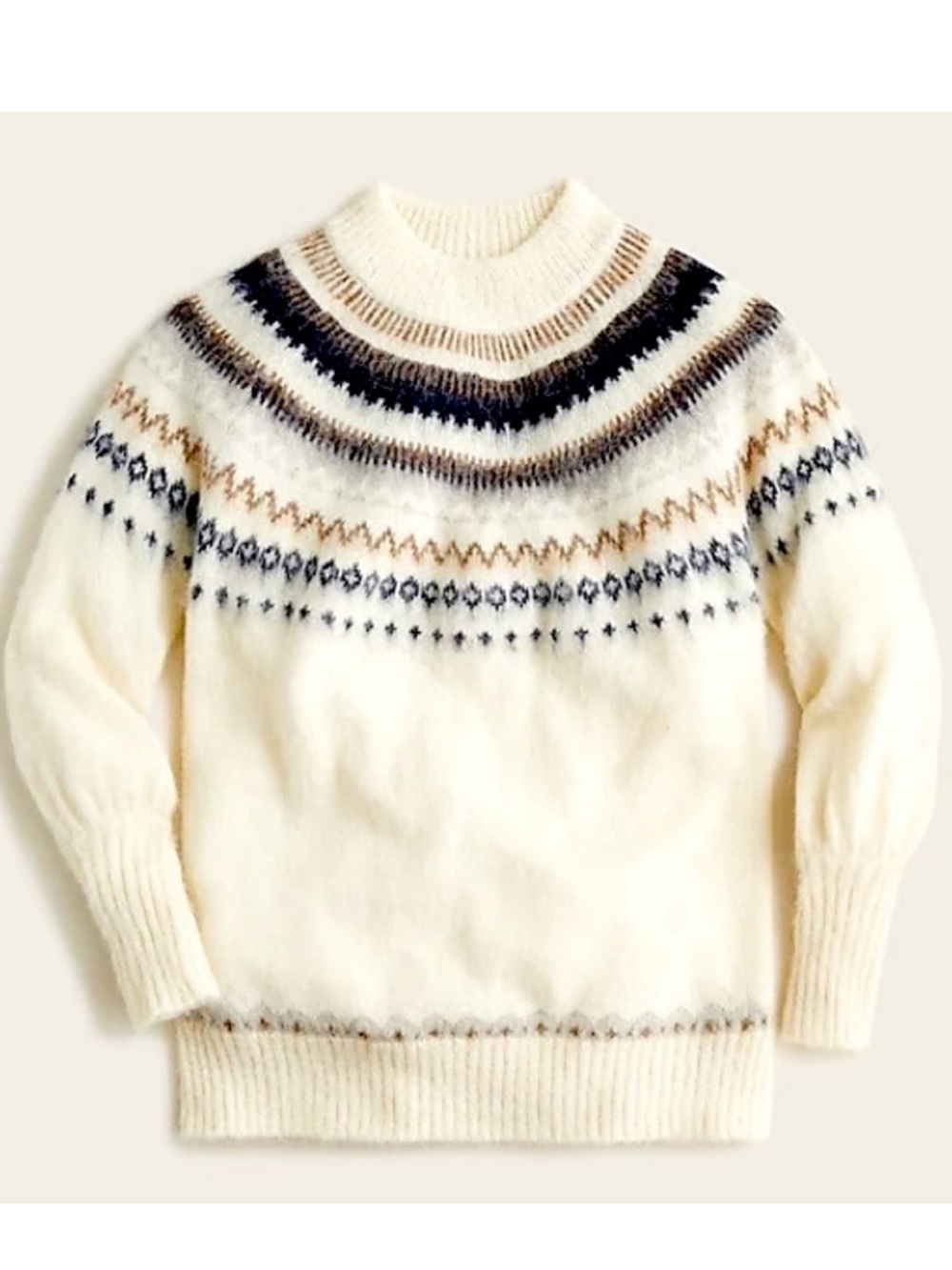 J.Crew Women’s Fair Isle Sweater Cream Alpaca Wool Blend Nordic Pullover